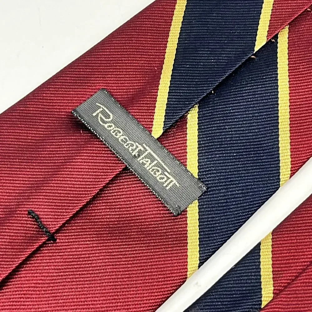 Robert Talbott Mens Necktie Red Navy Gold Repp Stripe 100% Silk Traditional Cut